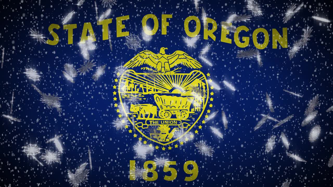 오리건 발: 눈이 내리고, 새해와 크리스마스 배경, 루프