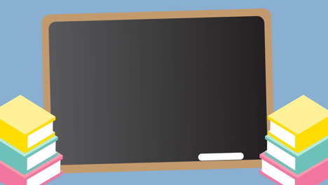 animation of blackboard and book digital icons on blue background