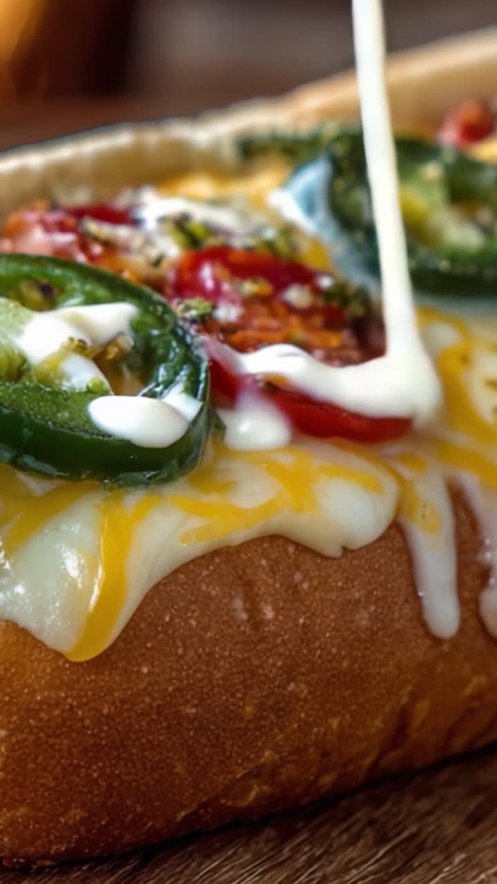 Deliciously Cheesy Bread with Colorful Toppings, Perfectly Melted and Dripping with Flavor, Showcasing a Mouthwatering Feast for the Eyes and Taste Buds