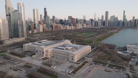 aerial view of the field museum in chicago. shot at sunrise