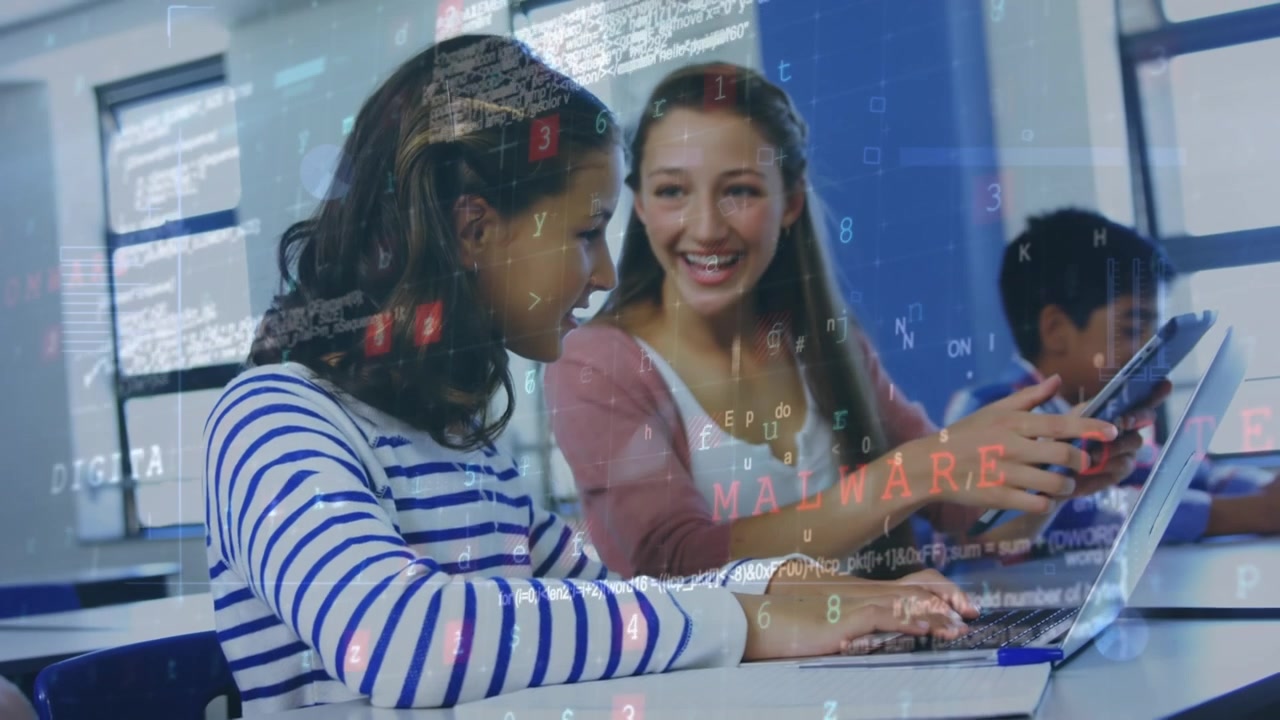 Animation of data processing over students using computers