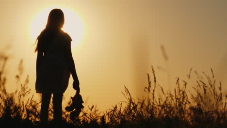 silhouette of a girl with balloons and a teddy bear it is worth the sunset farewell to childhood con