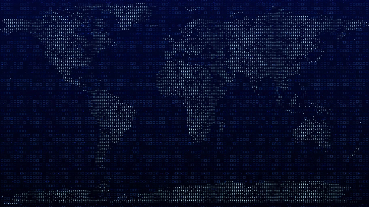 Digital World Map Made of Binary Code