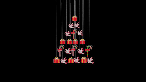 Weihnachtssüßigkeit-Und-Taube,-Geschenkbox-Mit-Seilsymbol,-Transparenter-Hintergrund-Mit-Alphakanal