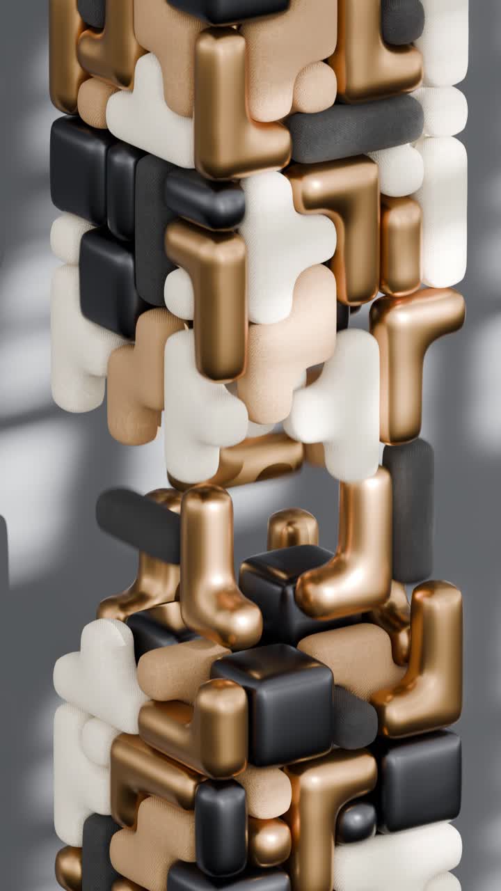 Abstract Geometric 3D Sculpture in Gold, Black, and White