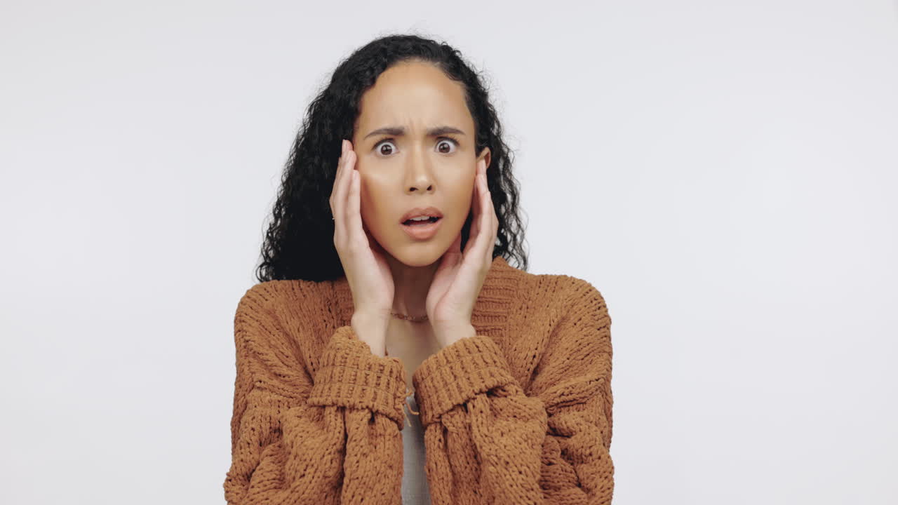 Shock, fear and emotion with a black woman