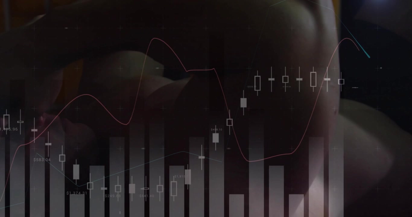 Digital Financial Charts Overlaid on Man's Workout
