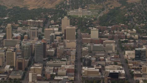 aerial footage of downtown salt lake city, state street, utah capitol building