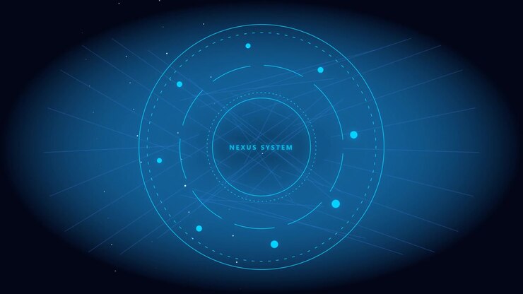 Digital Nexus System Interface with Rotating Circular HUD Elements