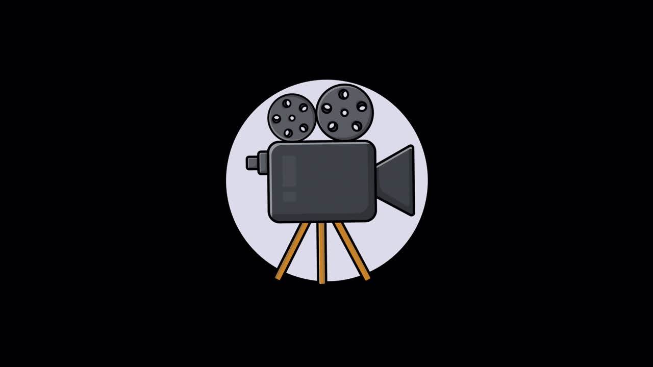 Animated Cartoon Film Camera with Rotating Reels and Tripod