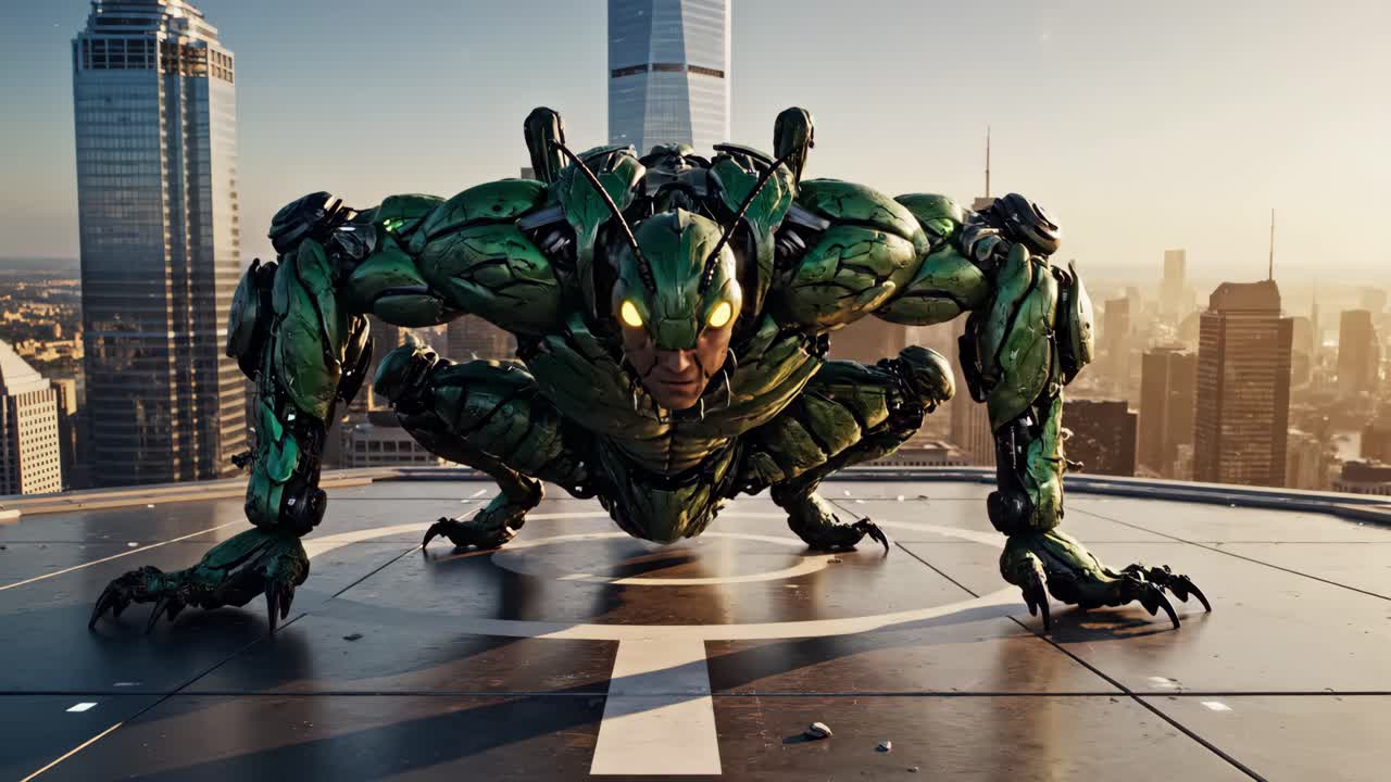 Futuristic Robot in Cityscape