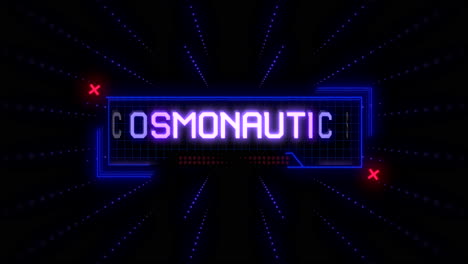 modern neon sign illuminates cosmonautics day in futuristic font on grid background