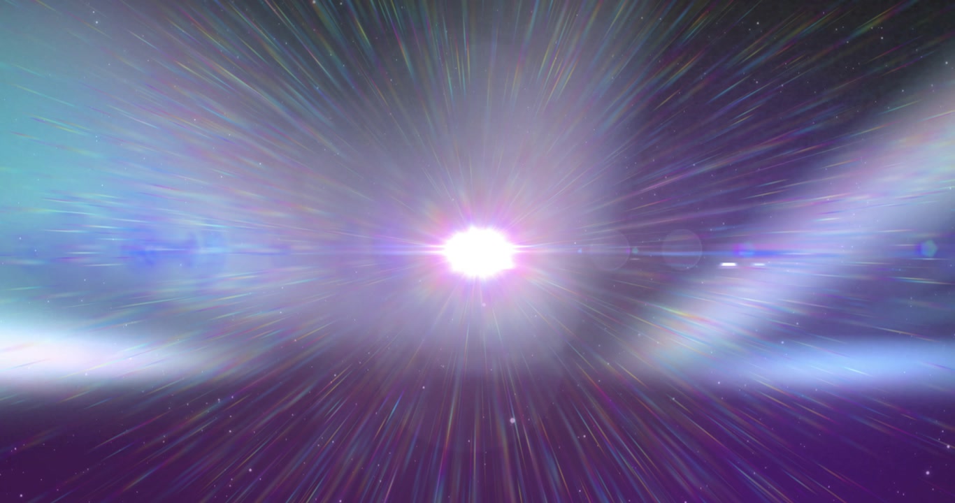 Bright dot initiating acceleration, nebula glowing, star streaks stretching for warp journey