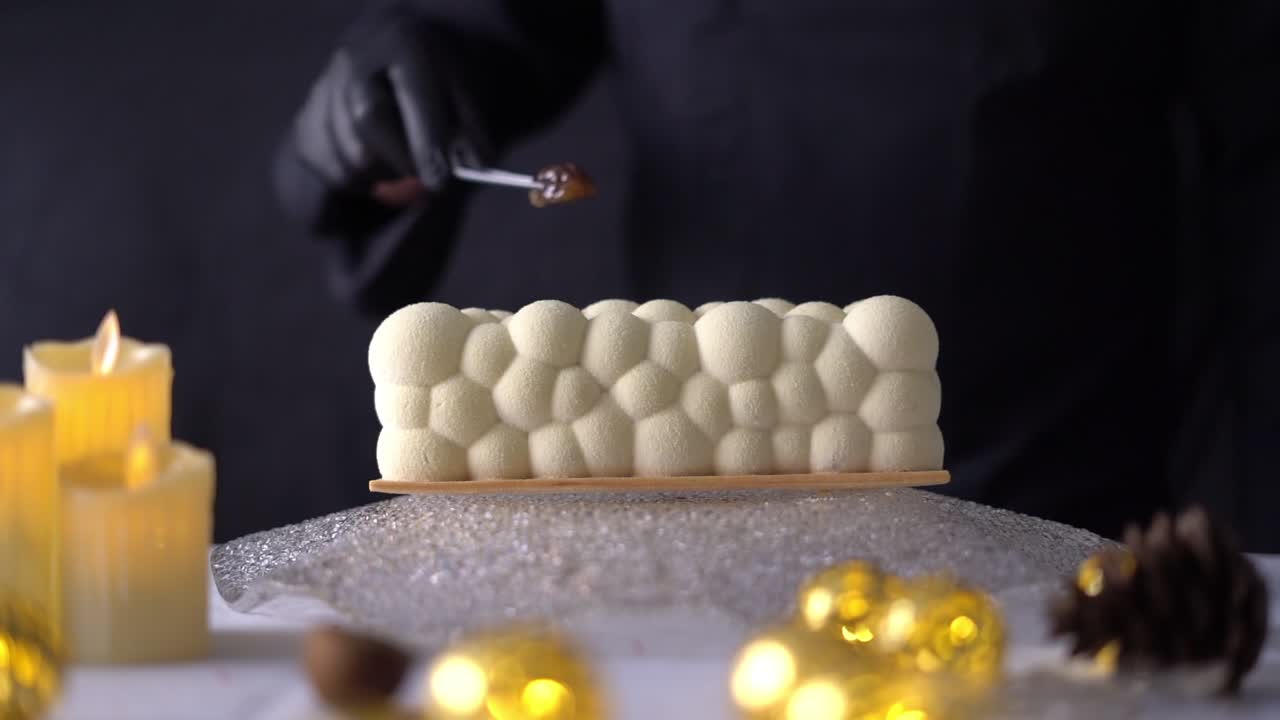 Delicious Cake in fancy restaurant, close up shot, insert shot