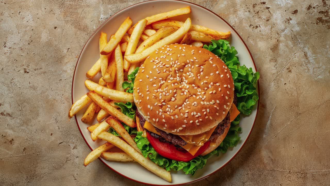 hamburguesa con queso clásica y papas fritas