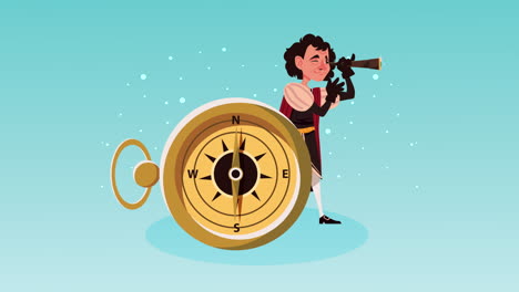 cristóbal colón con la animación del telescopio