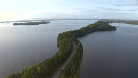 aerial view of long and narrow island in finland