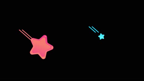 vibrant stars in yellow, blue, and pink cascade across a dark backdrop, creating a dynamic and playful visual effect