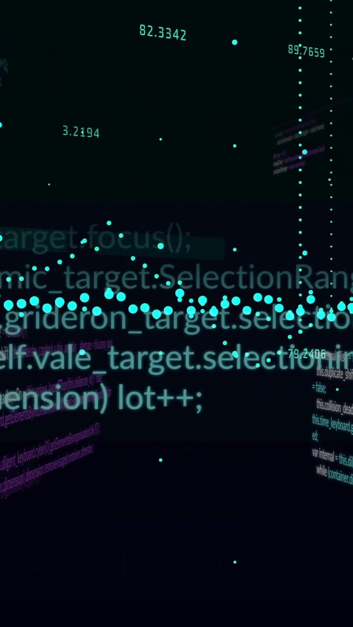Animation of data processing over diagrams on black background