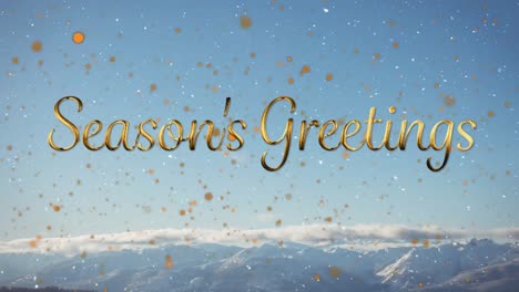 animation of season's greetings and snow falling over winter countryside scenery