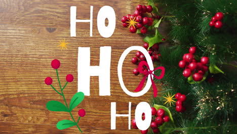 animación de ho ho ho texto sobre el árbol de navidad