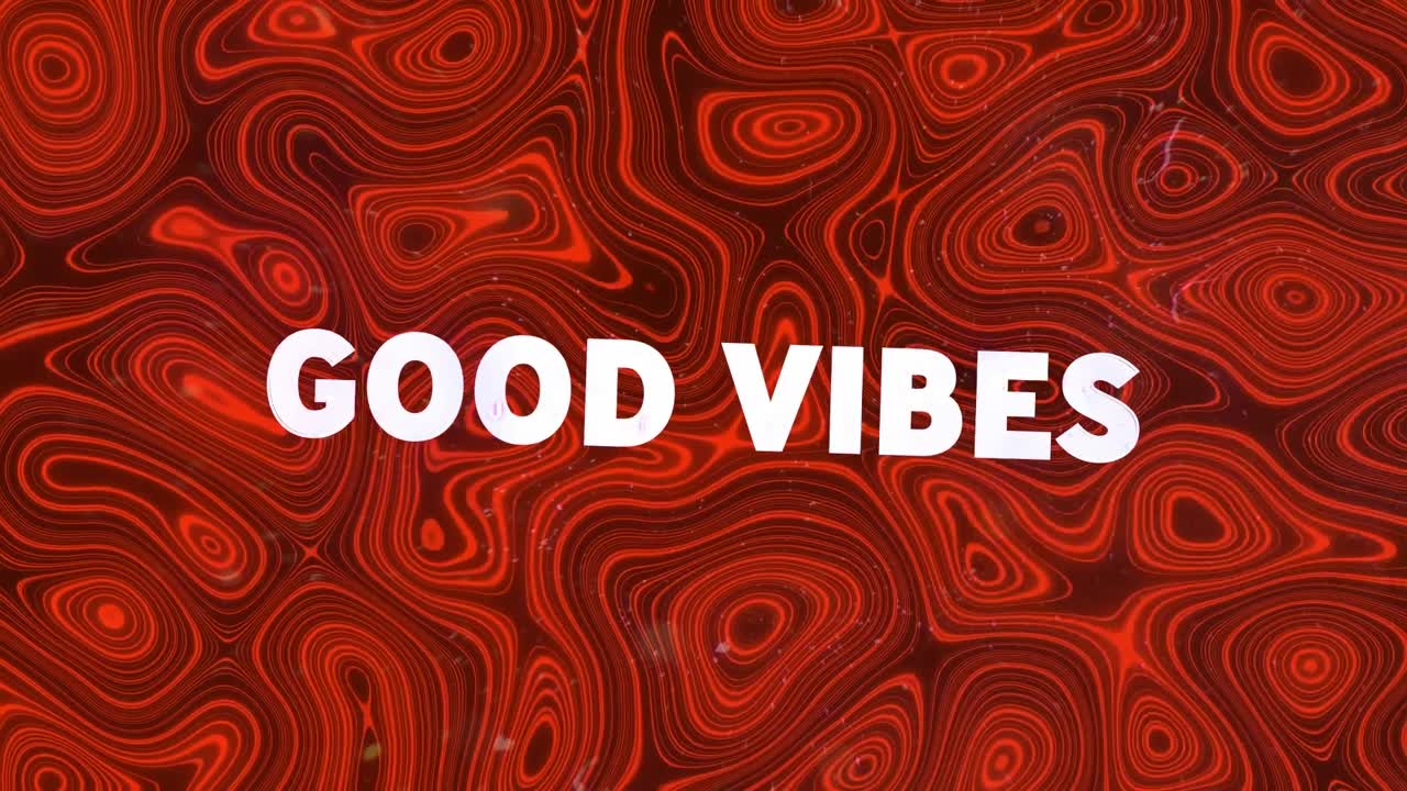 animación de buenas vibraciones en texto blanco con distorsión de color sobre rojo con líneas de contorno móviles