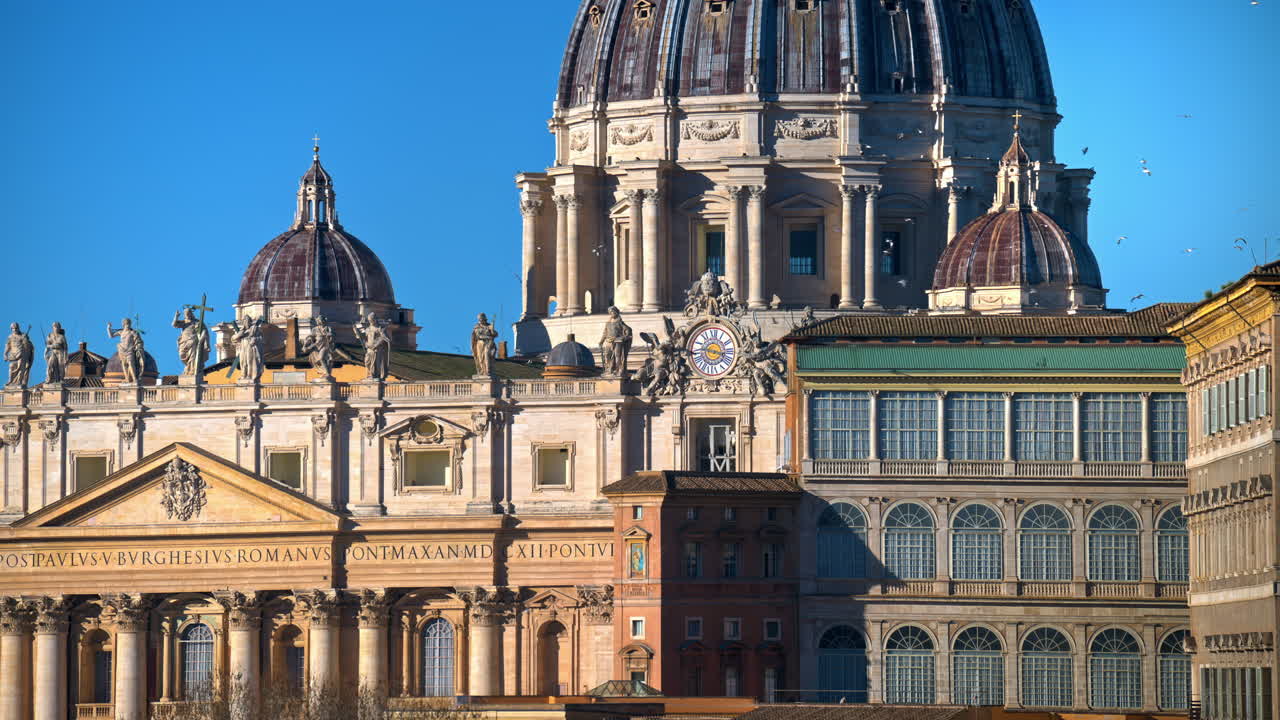 Aerial view of Vatican city from the distance. Saint Peter's Basilica at sunset in Rome, Italy