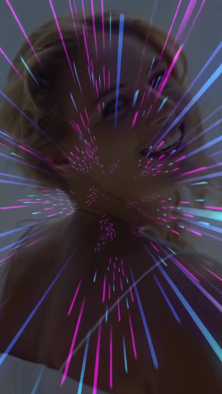 Vertical video: Woman posing wearing swimsuit, closeup causing neon rays expanding for fashion