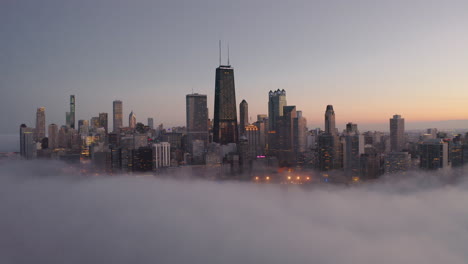 aerial view of downtown chicago with fog