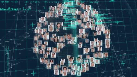animación del procesamiento de datos y redes de conexiones sobre molienda