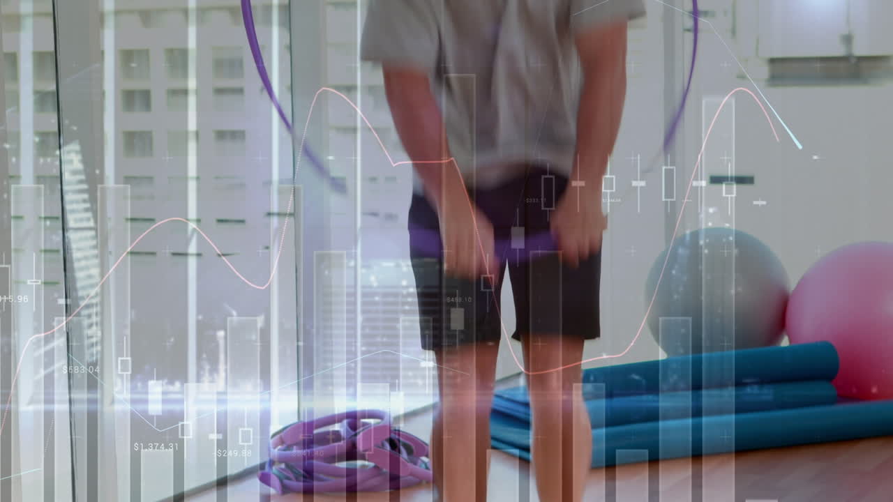 백인 스포츠맨의 점프와 운동에 대한 데이터 처리 애니메이션