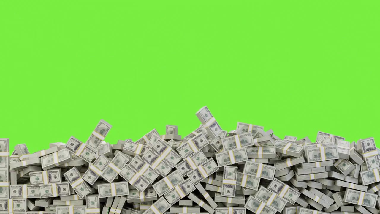Falling dollars on green screen