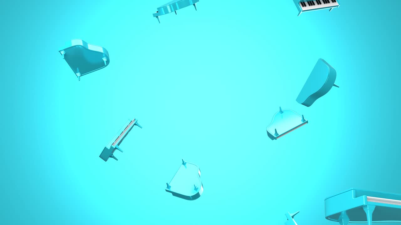 파란색 배경에 파란색 피아노가 날고 있습니다.