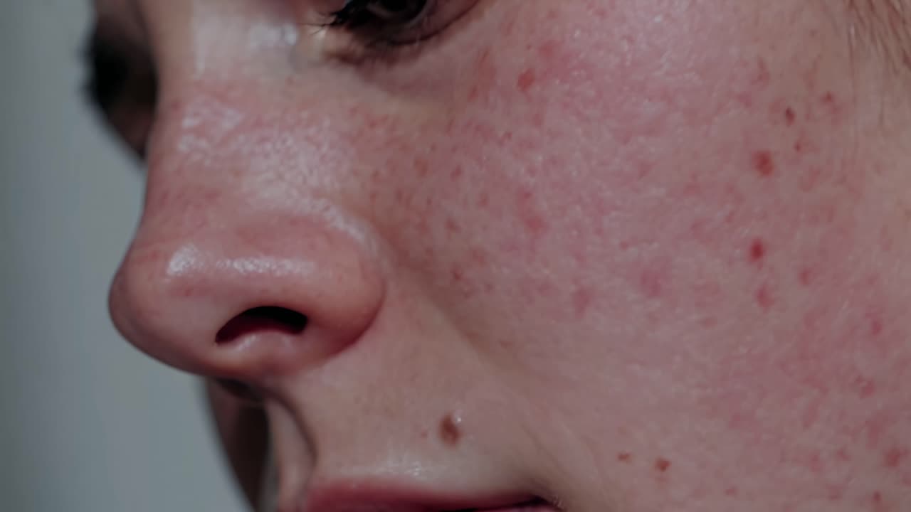 Close-up side angle of a person's face with visible skin texture and blemishes, ideal for skincare
