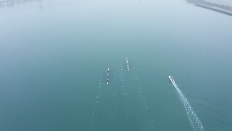 sport rowing in the bay training for kayak competition.