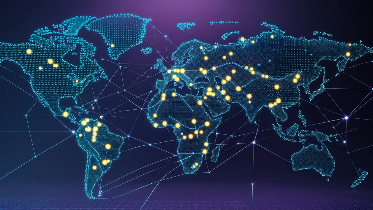 Global Digital Network Map with Connected Points