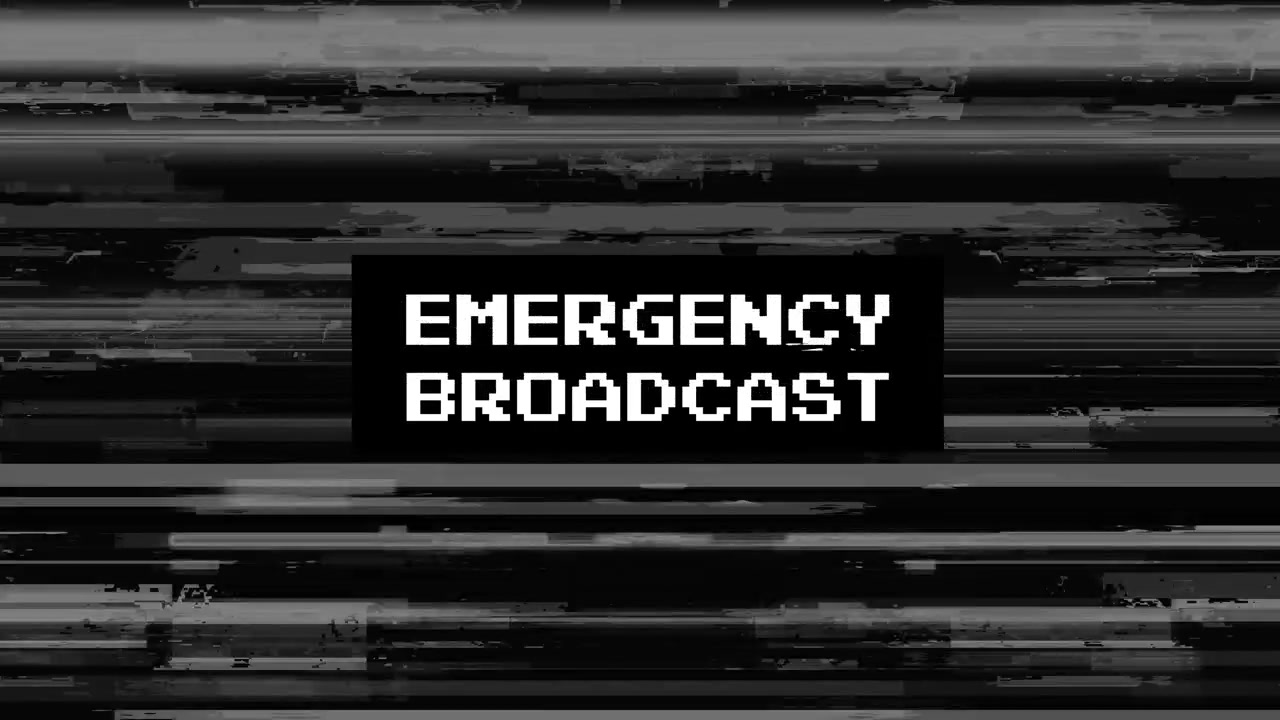 Digital Emergency Broadcast with Glitching Pixelated Text and TV Static