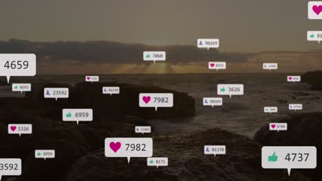 animación del procesamiento de datos de las redes sociales sobre el paisaje
