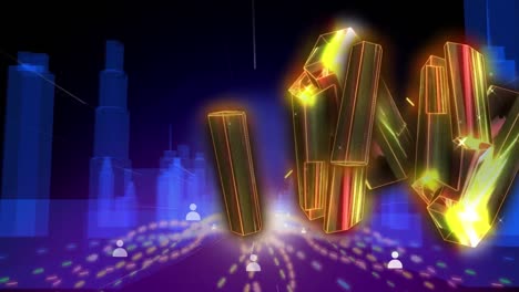animación de formas en movimiento sobre la ciudad digital