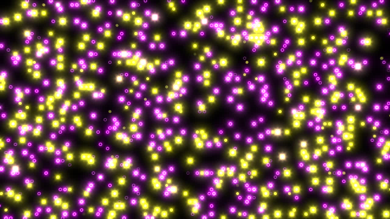 검은색의 장난스러운 점 배열에 활기찬 보라색과 노란색의 추상적인 패턴