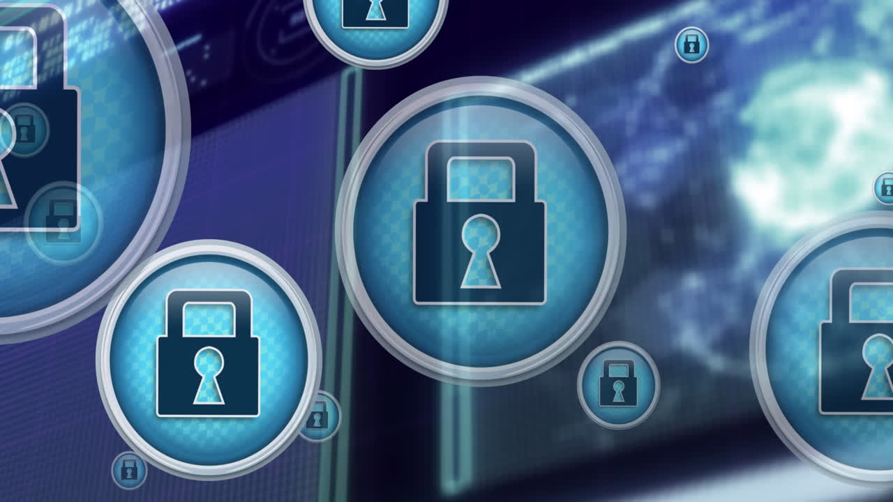 animación de iconos digitales y procesamiento de datos en la interfaz