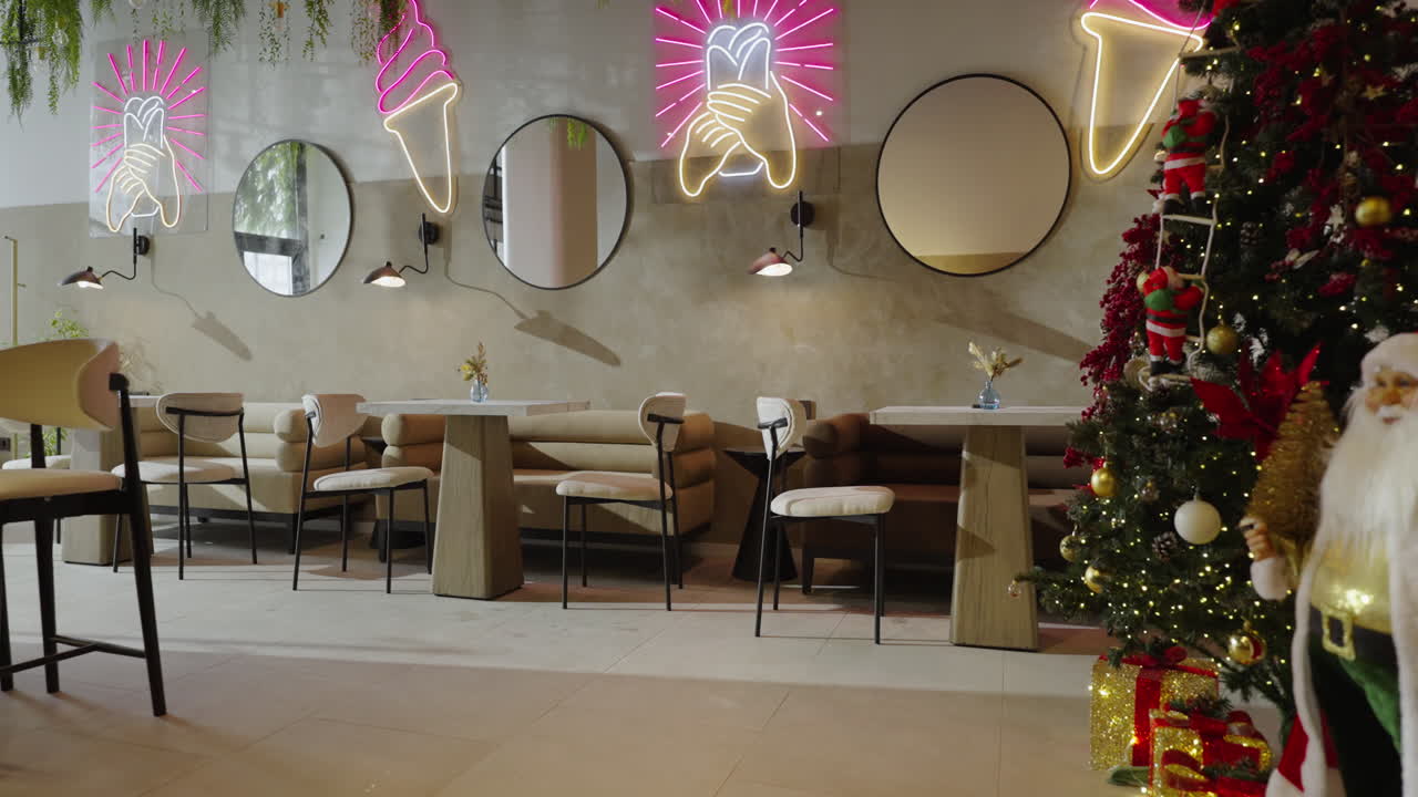 Cozy Modern Cafe with Christmas Decor