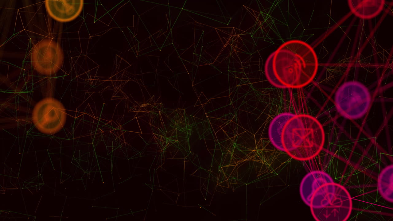 animación de la red de conexiones con iconos digitales