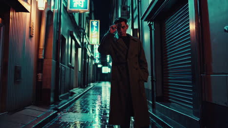 stylish man in a night alley