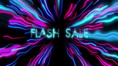 animación del texto de venta flash sobre el fondo de patrón de neón