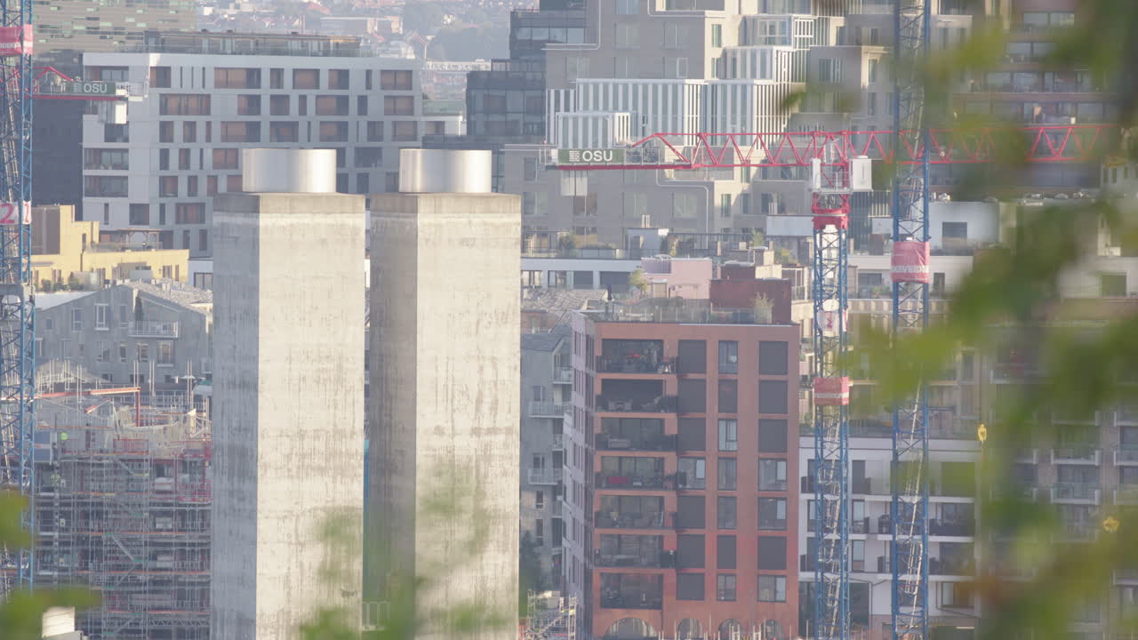 Redevelopment and urban renewal project Fjord City in Oslo, Norway. Rack focus