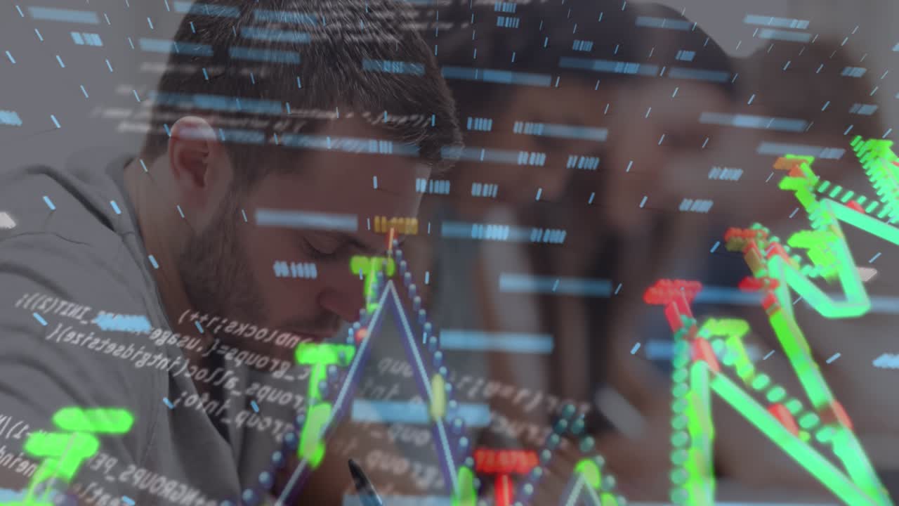 Animation of data processing over diverse students writing