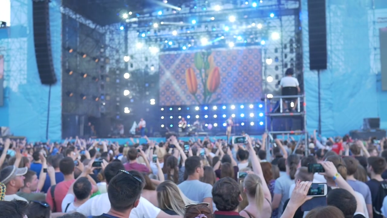 Grote menigte mensen die genieten van een live muziekconcert op een openluchtfestival