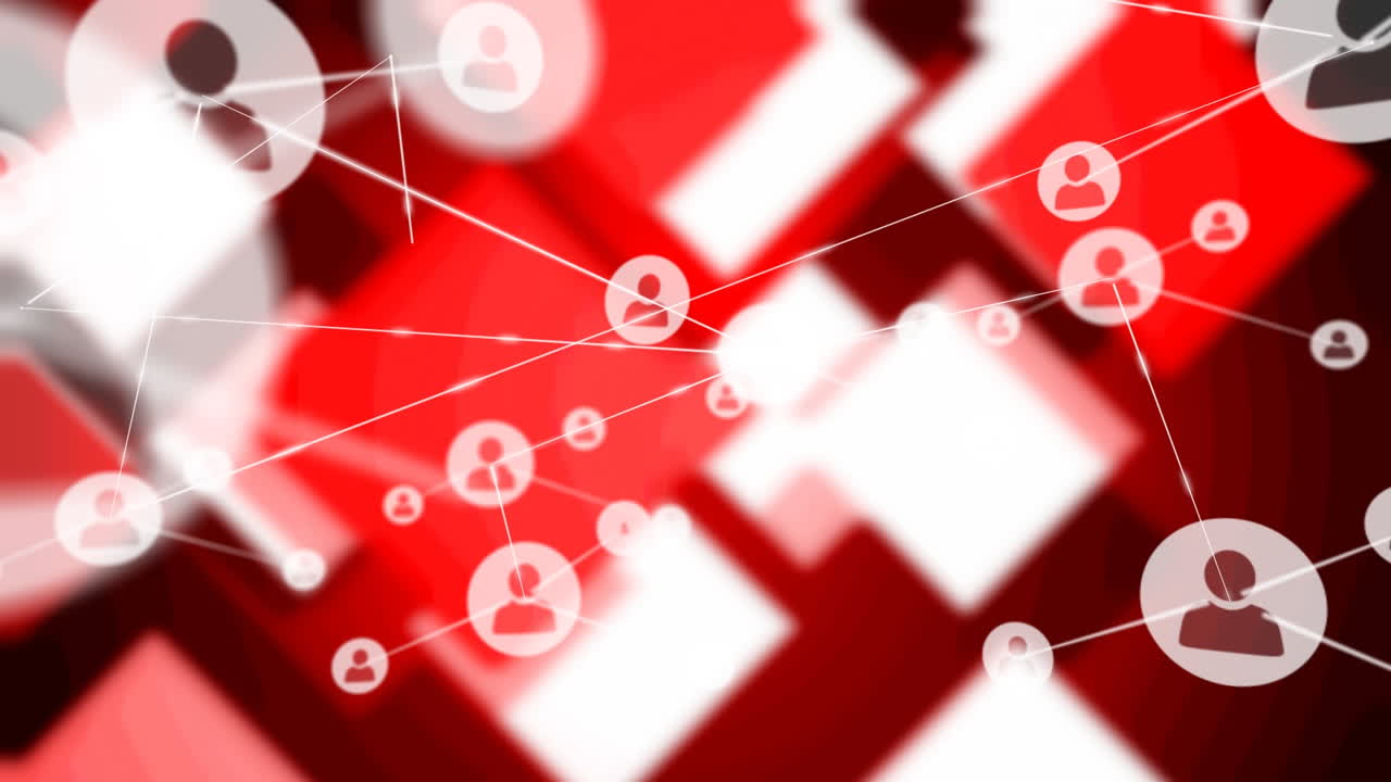 빨간색 배경에 연결 네트워크의 애니메이션