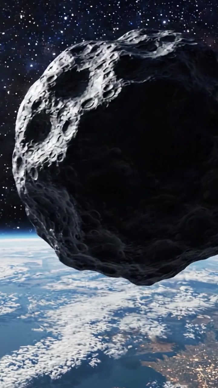 Una Vista Mozzafiato del Viaggio di un Asteroide Nello Spazio, Catturando la Maestosità dei Corpi Celesti e la Loro Vicinanza alla Terra da una Prospettiva Astronomica